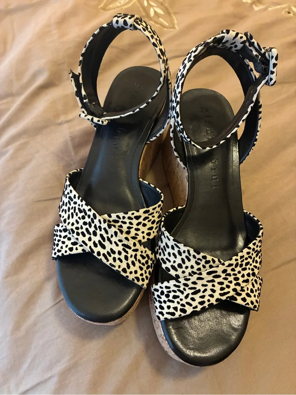 Gianni Bini GB Women's Cork Platform Sandals in Black & White Pattern